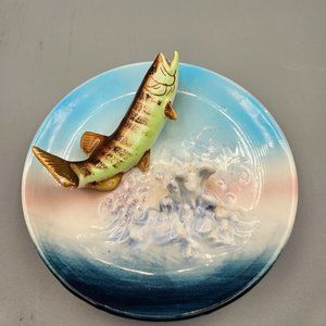 Vintage Napco 3D Ceramic Muskellunge Fish Hanging Wall Plate 5
